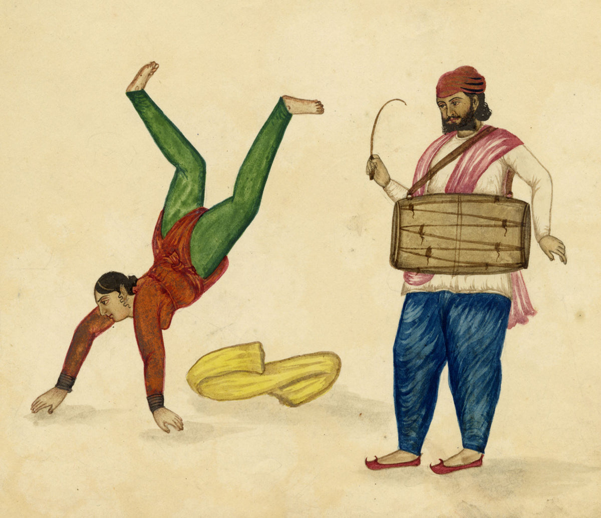 Punjab School, A Female Acrobat & Drummer Musician – Early 19th-century watercolour painting