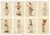 Indian Company School, Set of 8 Servant Figures – 19th-century watercolour painting