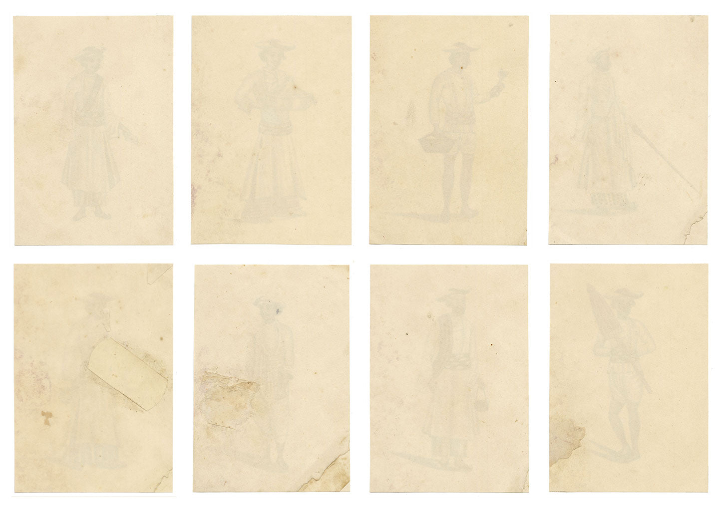 Indian Company School, Set of 8 Servant Figures – 19th-century watercolour painting