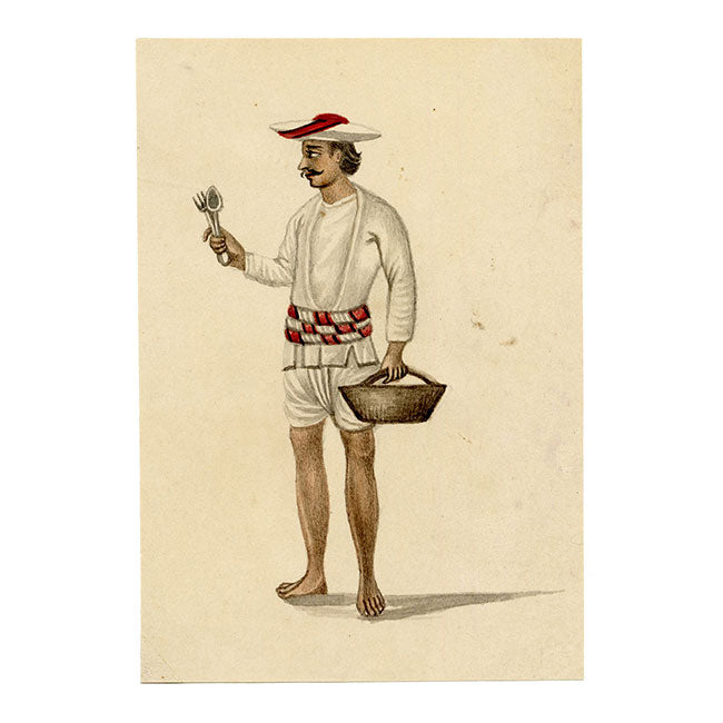 Indian Company School, Set of 8 Servant Figures – 19th-century watercolour painting