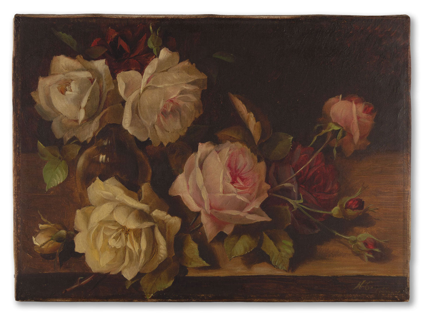 Herbert Cooper, Roses Still Life – 1898 oil painting, Dublin
