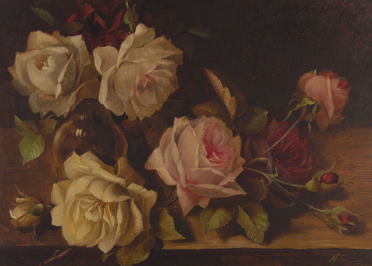 Herbert Cooper, Roses Still Life – 1898 oil painting, Dublin