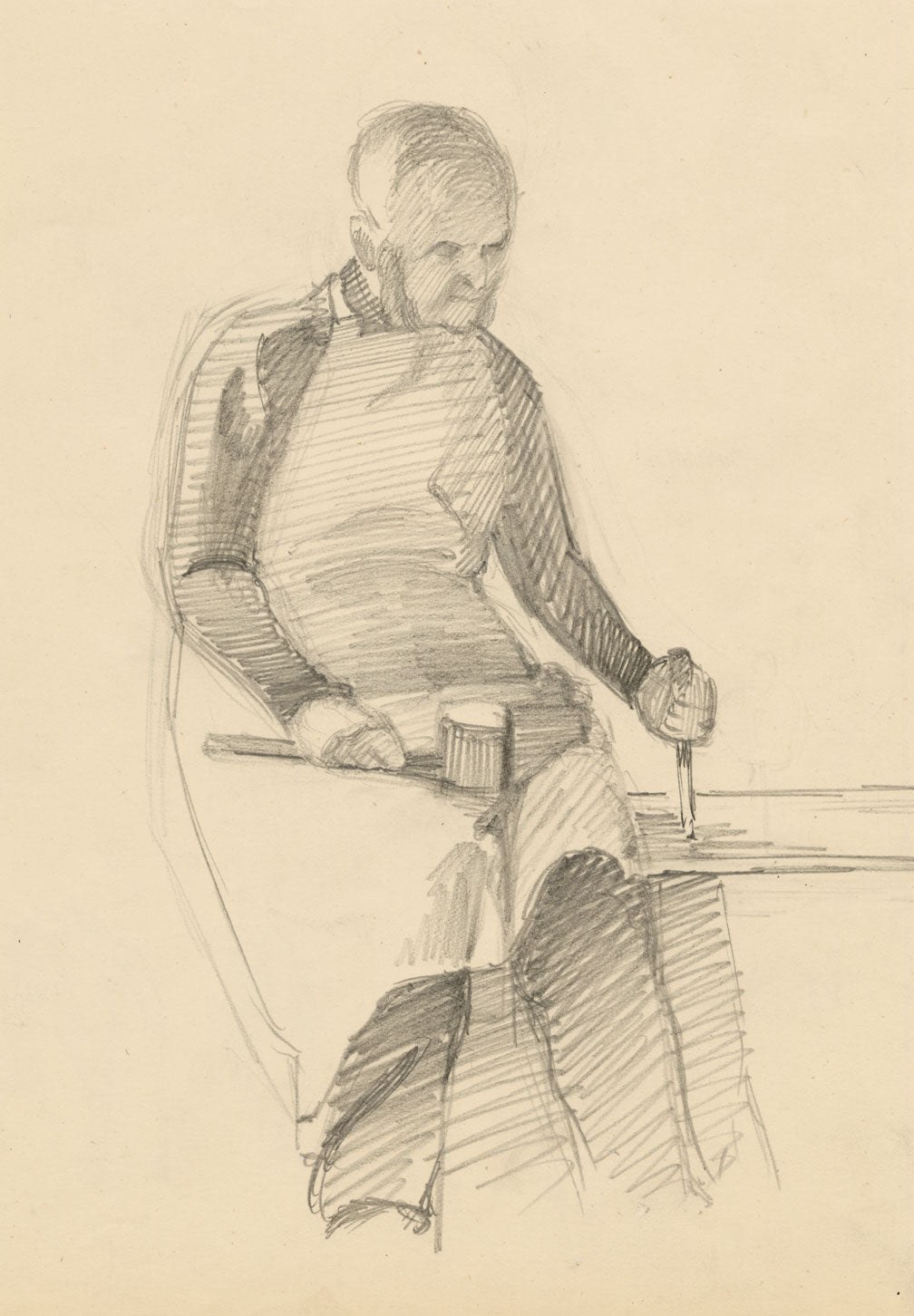 Isabel Lewis, Carpenter with his Tools – c.1900s graphite drawing