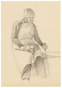 Isabel Lewis, Carpenter with his Tools – c.1900s graphite drawing