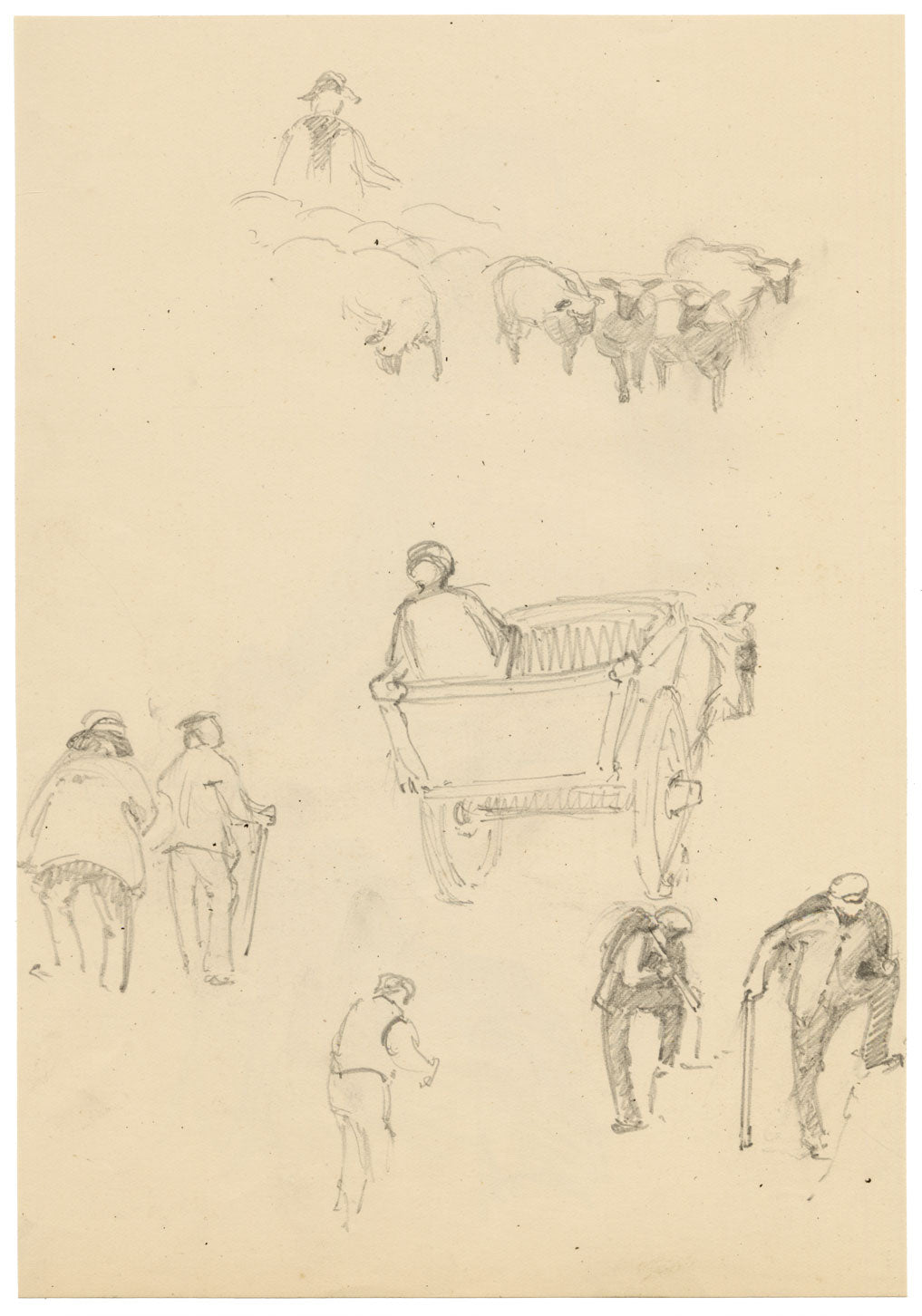 Isabel Lewis, Carpenter with his Tools – c.1900s graphite drawing