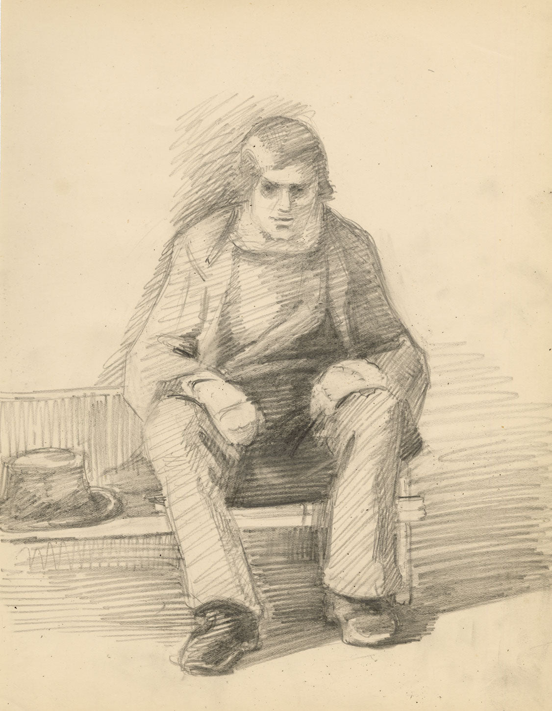 Isabel Lewis, Seated Man Study – c.1900s graphite drawing