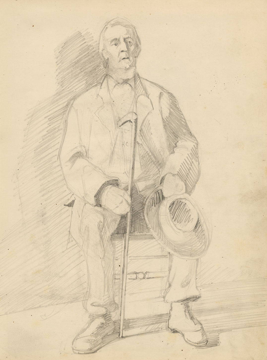 Isabel Lewis, Portrait of a Man with Walking Stick – c.1900s graphite drawing