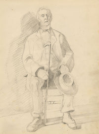 Isabel Lewis, Portrait of a Man with Walking Stick – c.1900s graphite drawing