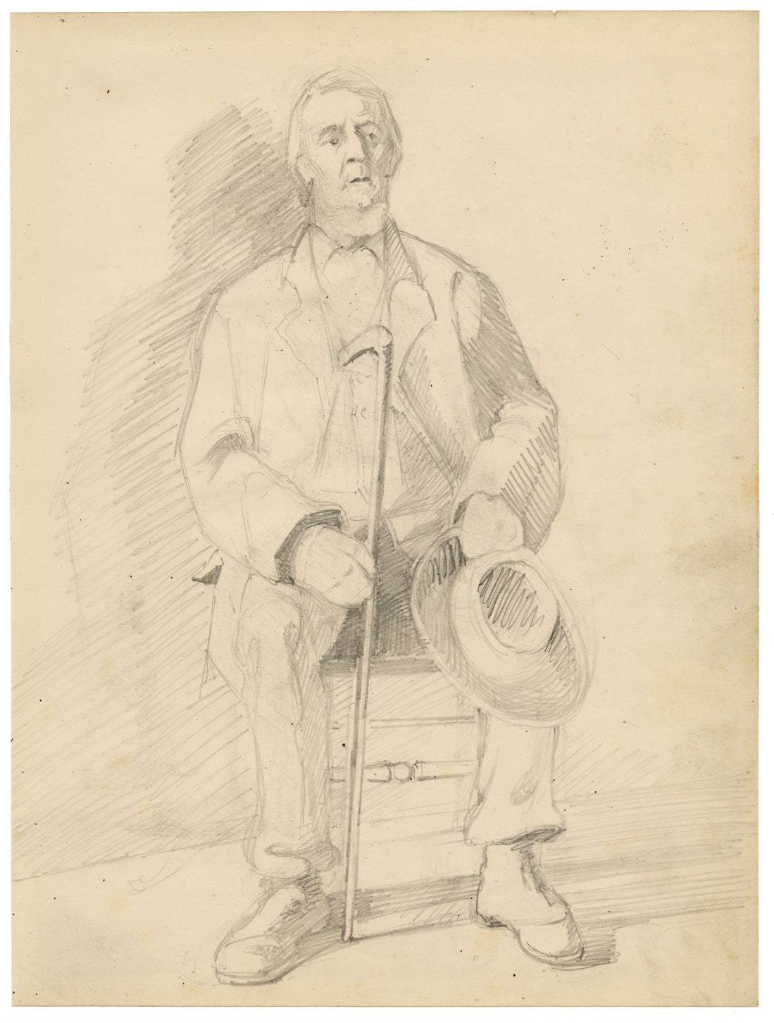 Isabel Lewis, Portrait of a Man with Walking Stick – c.1900s graphite drawing
