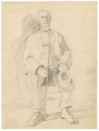 Isabel Lewis, Portrait of a Man with Walking Stick – c.1900s graphite drawing