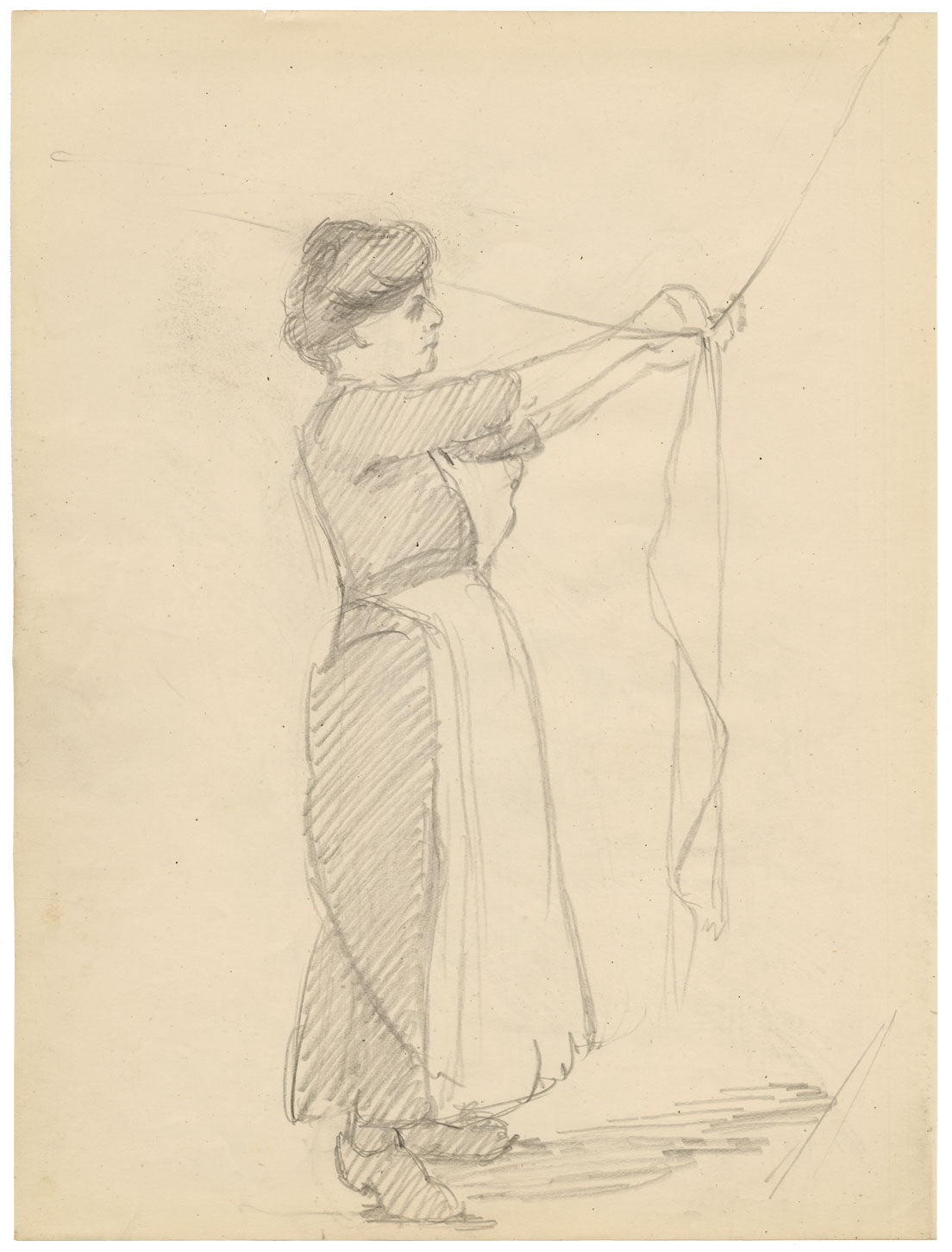 Isabel Lewis, Portrait of a Man with Walking Stick – c.1900s graphite drawing