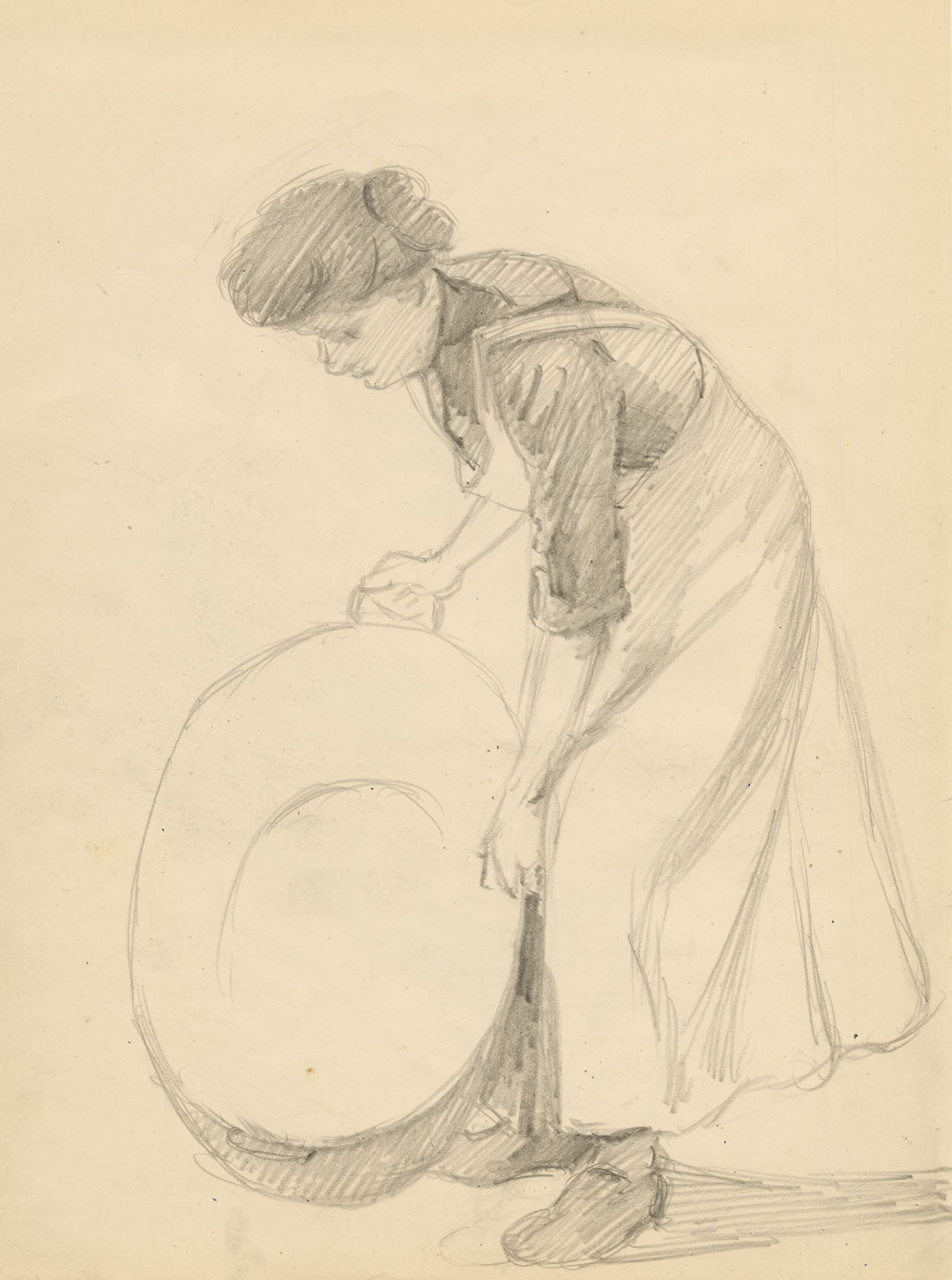 Isabel Lewis, Edwardian Washerwoman – c.1900s graphite drawing