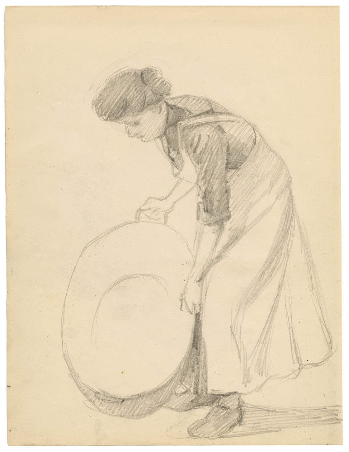 Isabel Lewis, Edwardian Washerwoman – c.1900s graphite drawing
