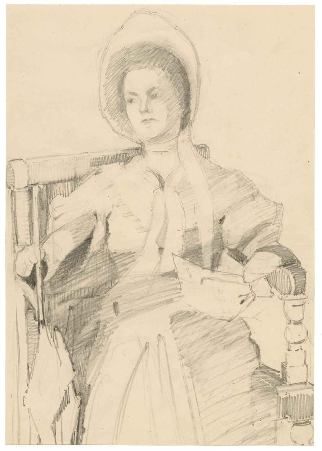 Isabel Lewis, Seated Woman Study – c.1900s graphite drawing