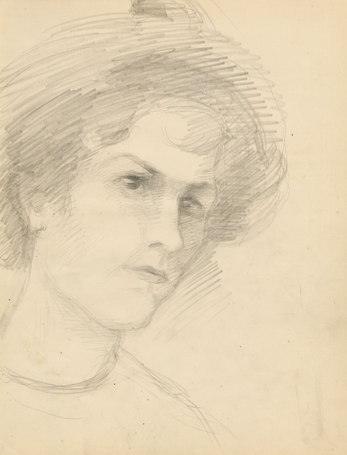 Isabel Lewis, Edwardian Portrait of a Young Woman – c.1900s graphite drawing