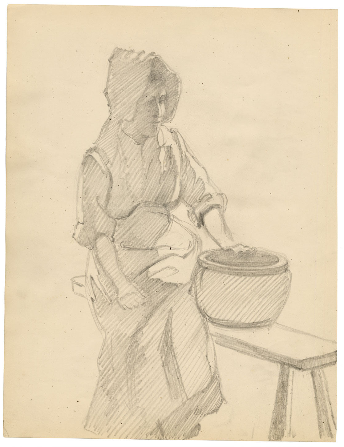 Isabel Lewis, Edwardian Portrait of a Young Woman – c.1900s graphite drawing