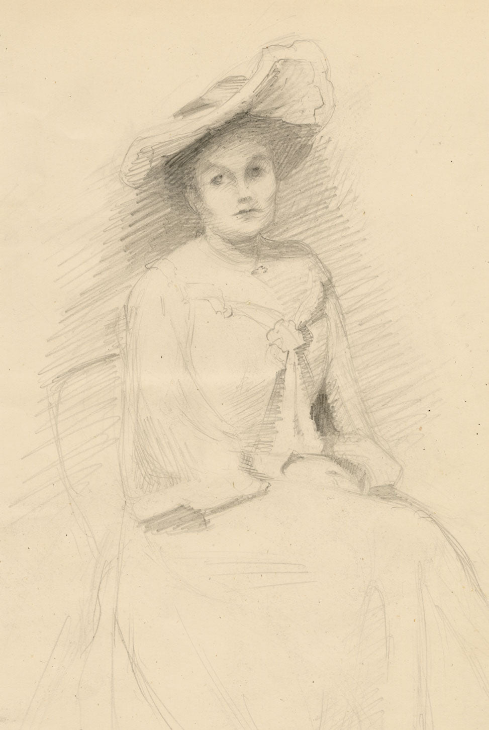 Isabel Lewis, Edwardian Seated Lady – c.1900s graphite drawing