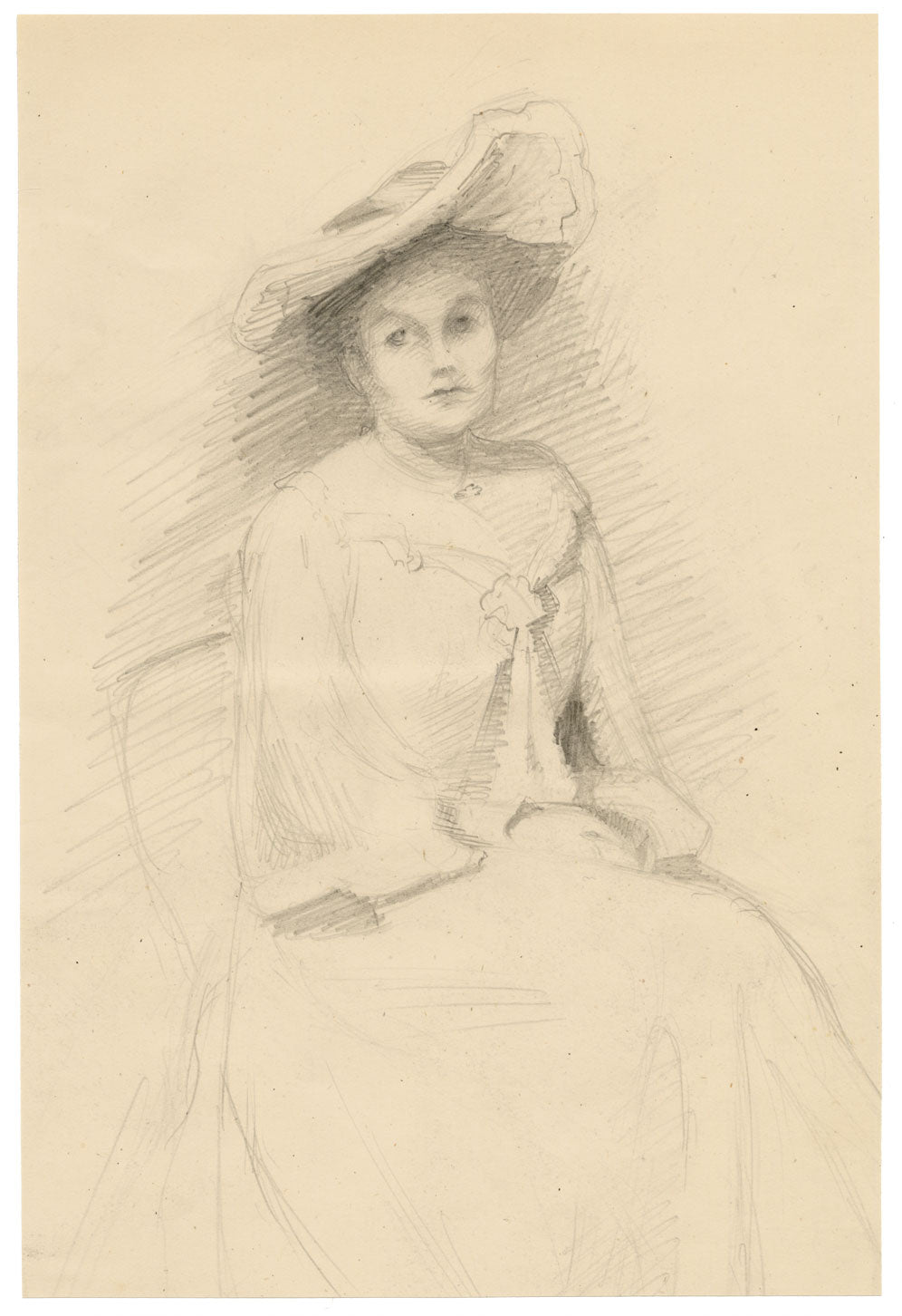 Isabel Lewis, Edwardian Seated Lady – c.1900s graphite drawing