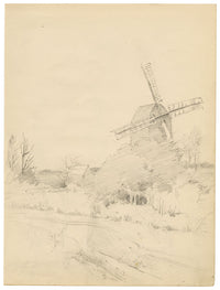 Isabel Lewis, Windmill in a Landscape – c.1900s graphite drawing