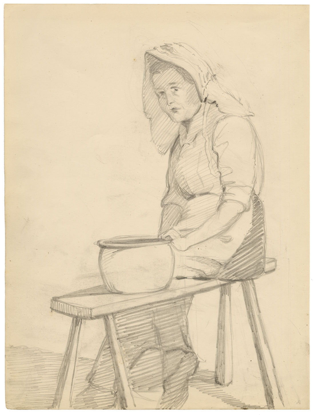 Isabel Lewis, Windmill in a Landscape – c.1900s graphite drawing