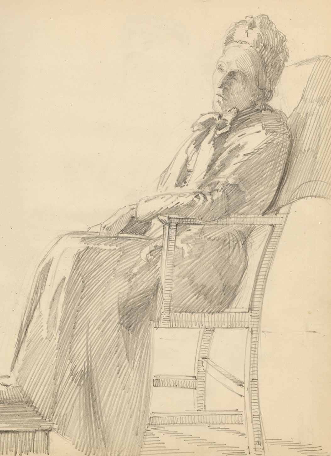 Isabel Lewis, Edwardian Portrait of an Elderly Woman – c.1900s graphite drawing