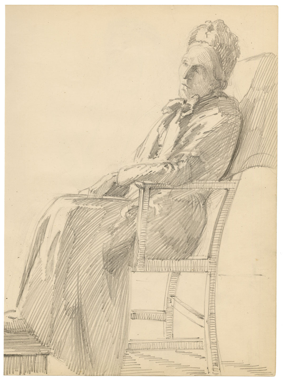 Isabel Lewis, Edwardian Portrait of an Elderly Woman – c.1900s graphite drawing