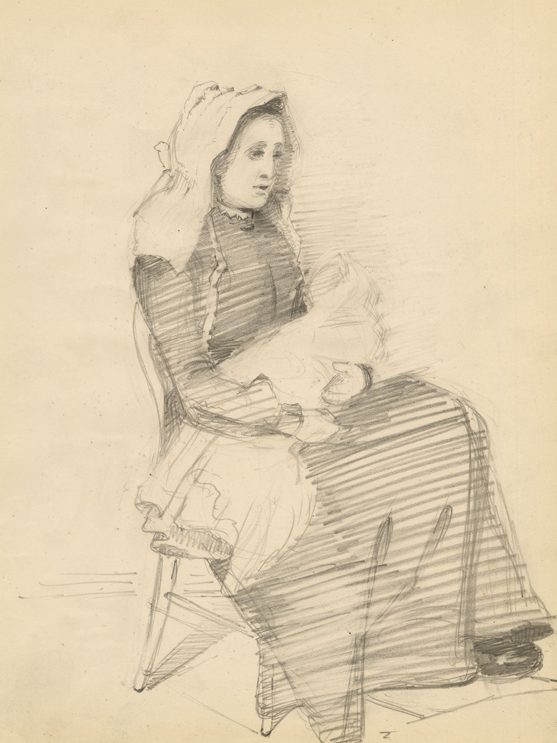 Isabel Lewis, Edwardian Nurse with Baby – c.1900s graphite drawing