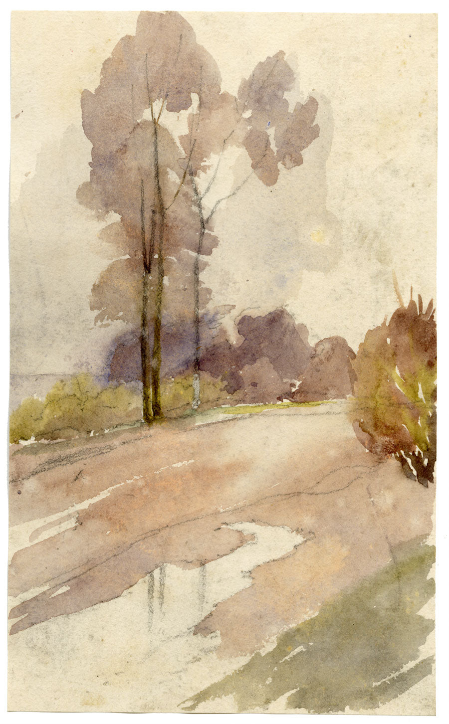 Isabel Lewis, Impressionist Trees – c.1900s watercolour painting