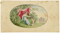 German School, Romantic Neoclassical Vignette, Lady Visited by Cupid – c.1810 watercolour painting