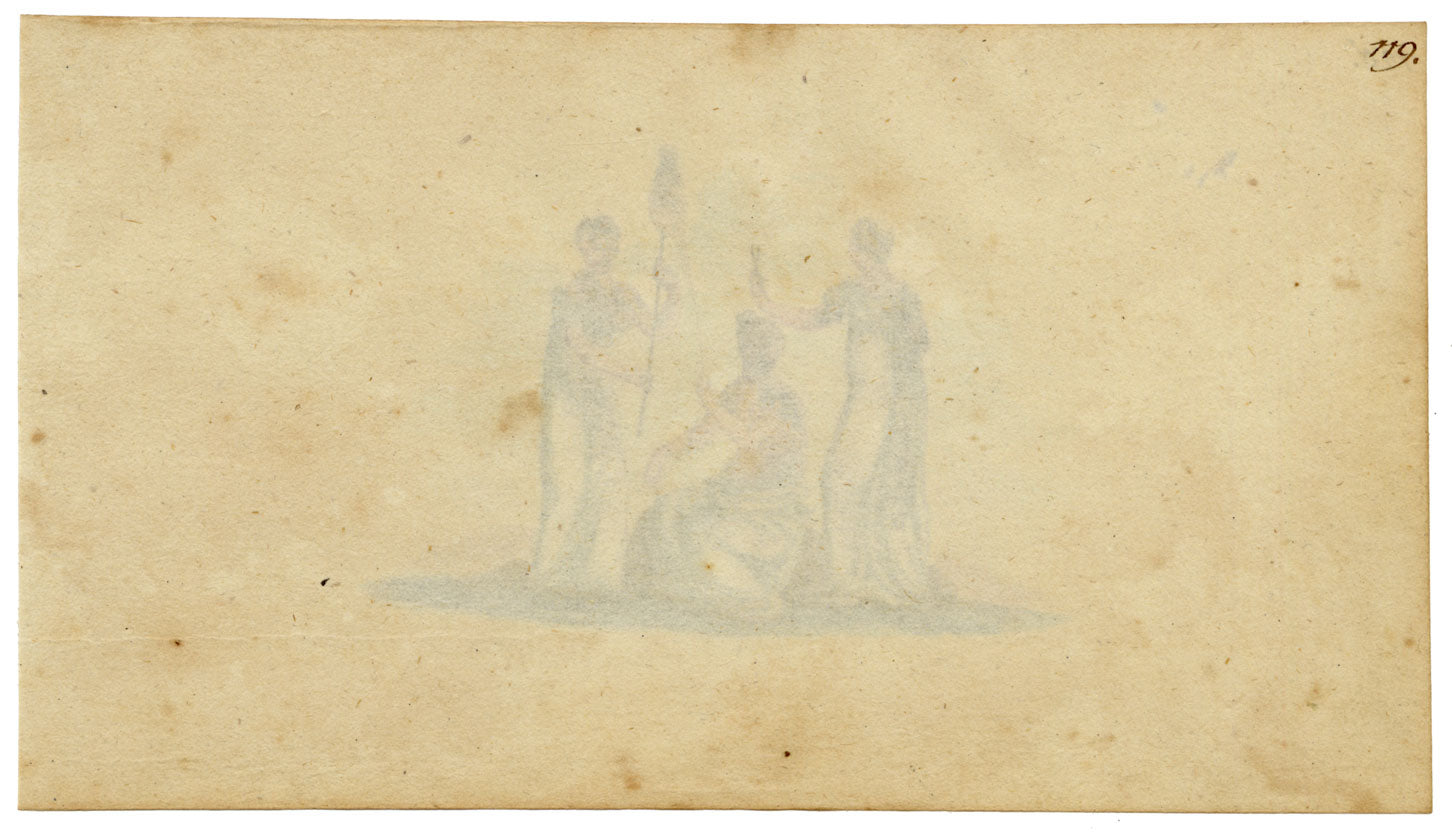 German School, Romantic Neoclassical Vignette, The Fates, Moirai – c.1810 watercolour painting