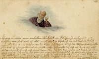 German School, Romantic Vignette with Sütterlin Script, Old Man Commanding to Paint – 1810 watercolour painting