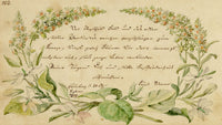 German School, Flower Wreath of Virtue & Humility with Sütterlin Script – 1809 watercolour painting