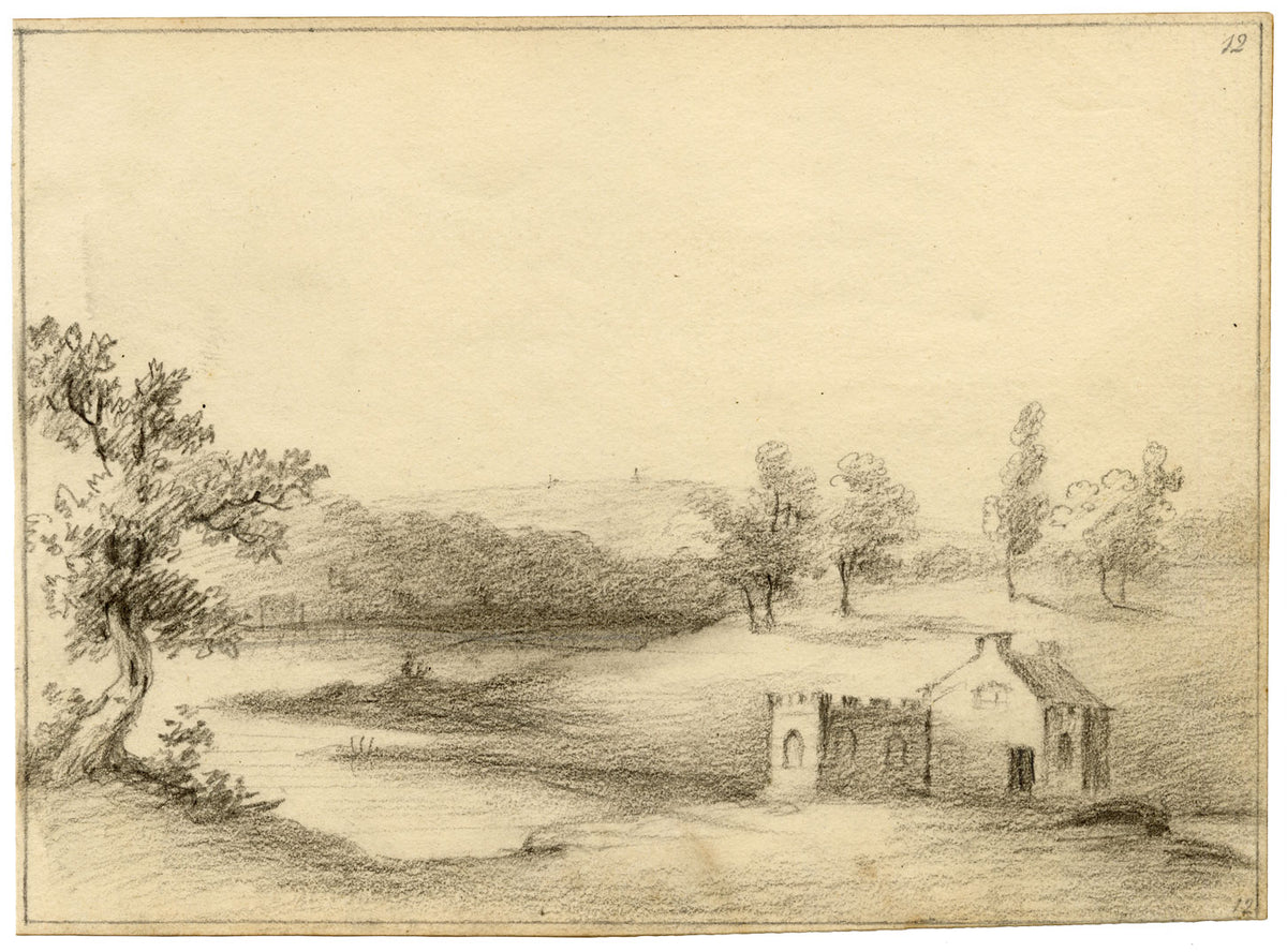 John Maule, Wootton Millpond from Lord Bolton's Fernhill, Isle of Wight – 1797 graphite drawing