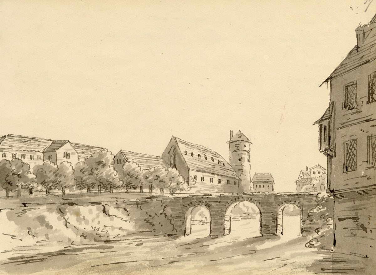 John Maule, Marstallbrücke, Hanover, Germany – 1797 drawing in ink & wash