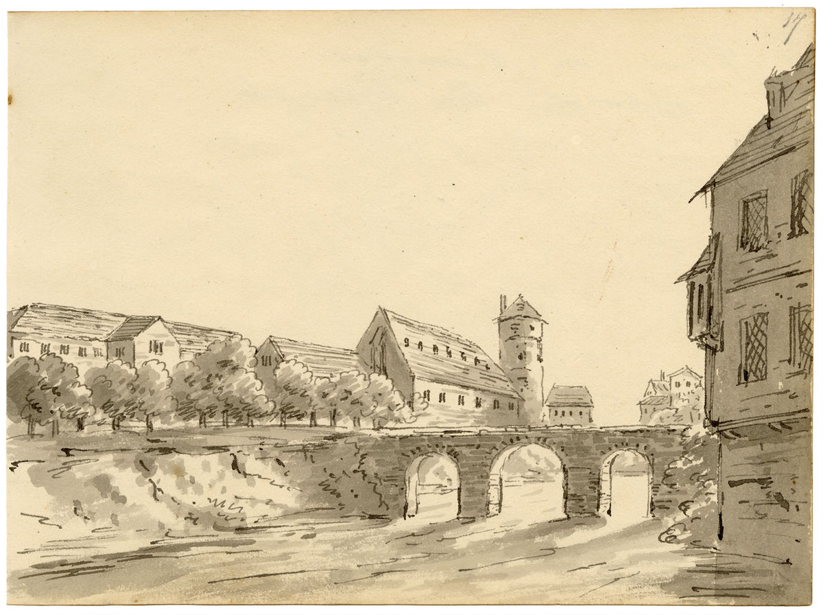John Maule, Marstallbrücke, Hanover, Germany – 1797 drawing in ink & wash