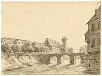 John Maule, Marstallbrücke, Hanover, Germany – 1797 drawing in ink & wash