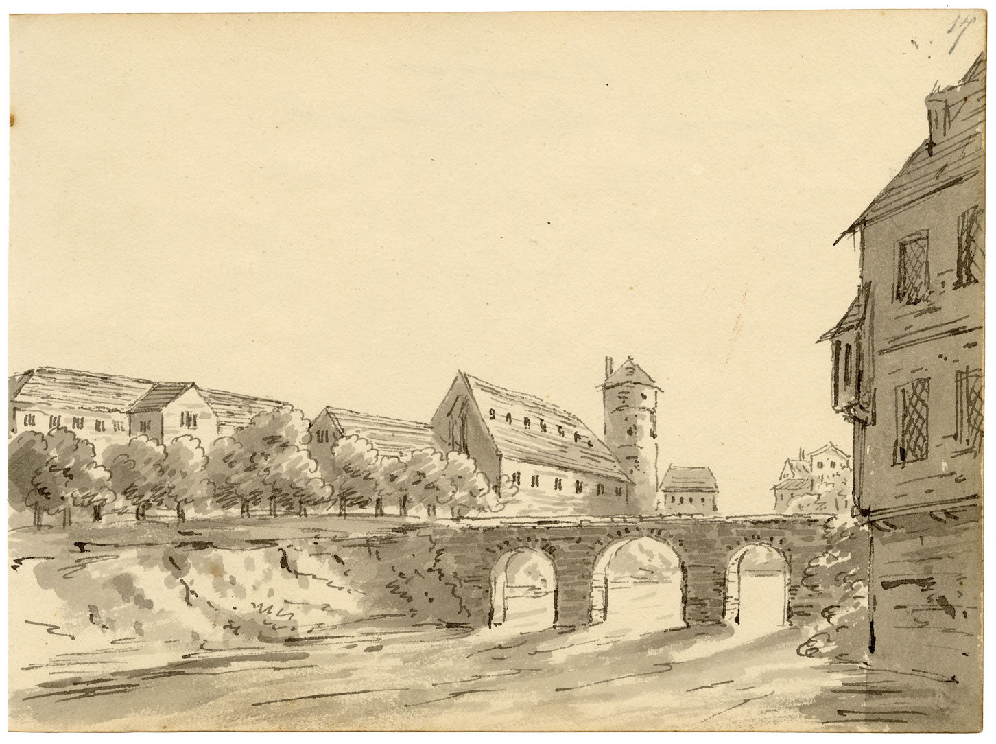 John Maule, Marstallbrücke, Hanover, Germany – 1797 drawing in ink & wash