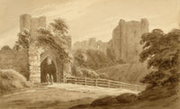 John Maule, Saltwood Castle Entrance, near Hythe, Kent – 1814 drawing in brown wash