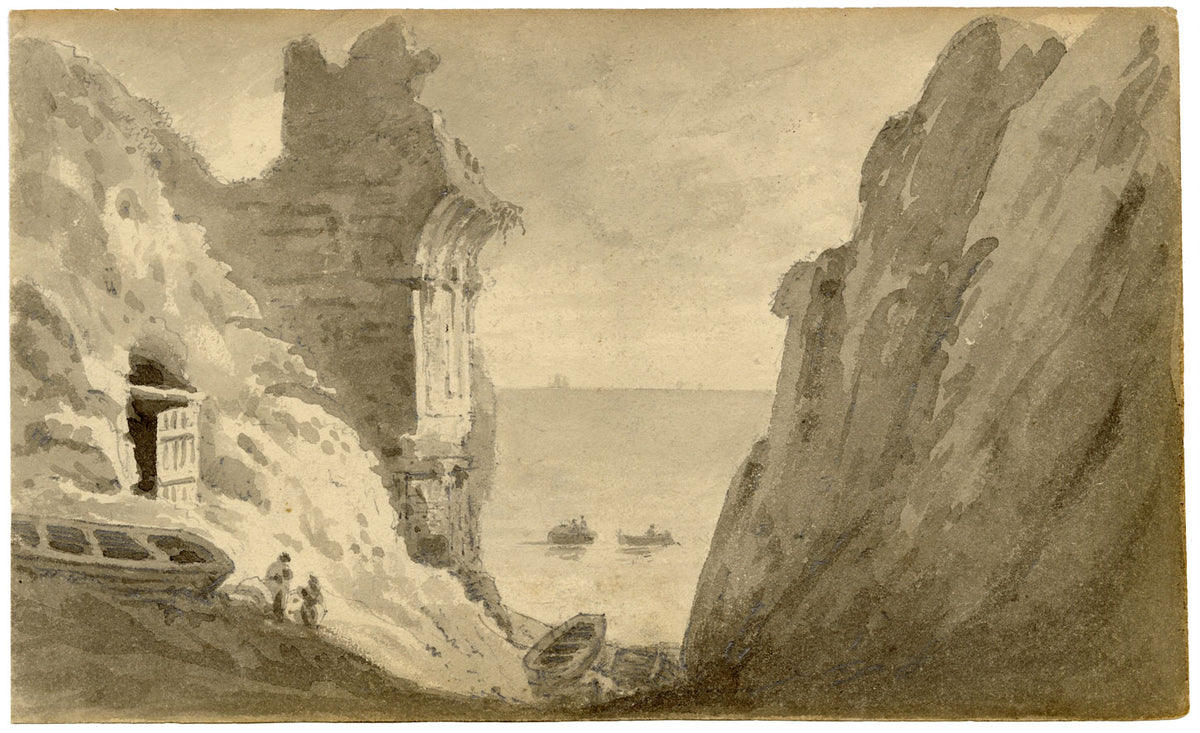 John Maule, King's Gate Ruin at Kingsgate, Thanet, Kent – 1814 drawing in grey wash