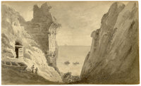 John Maule, King's Gate Ruin at Kingsgate, Thanet, Kent – 1814 drawing in grey wash