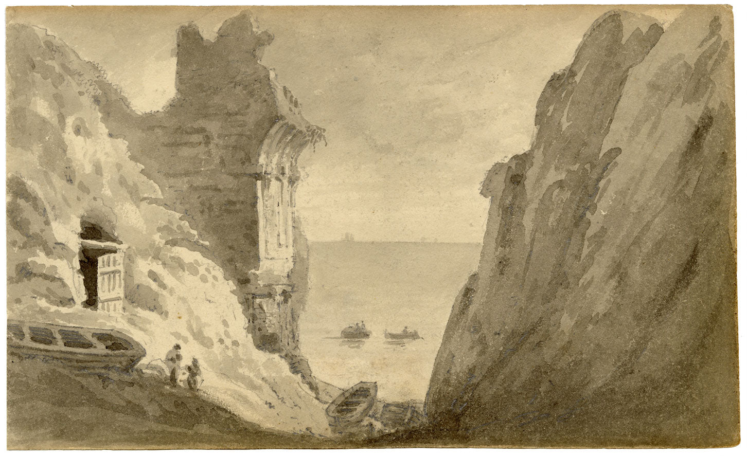 John Maule, King's Gate Ruin at Kingsgate, Thanet, Kent – 1814 drawing in grey wash