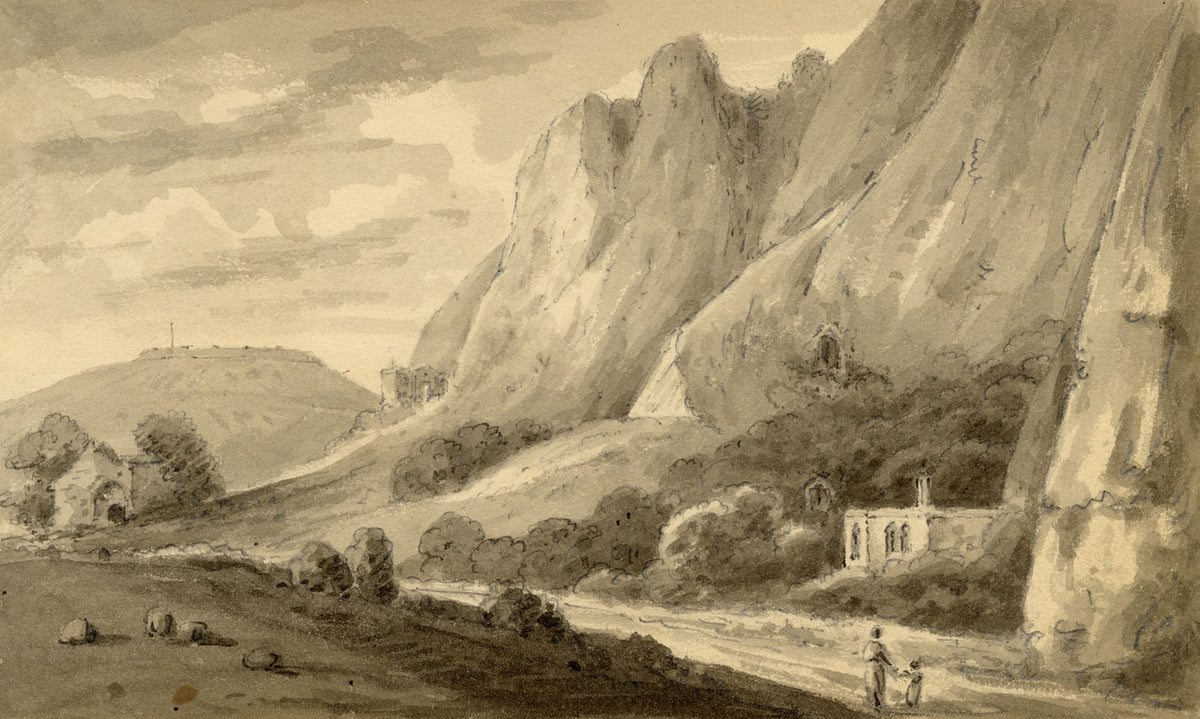 John Maule, Castle Cliff from Smith's Folly with Drop Battery, Dover, Kent – 1814 drawing in ink & wash