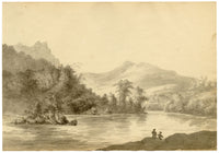 John Maule, View on the River Brathay, Lake District – 1792 drawing in ink & wash