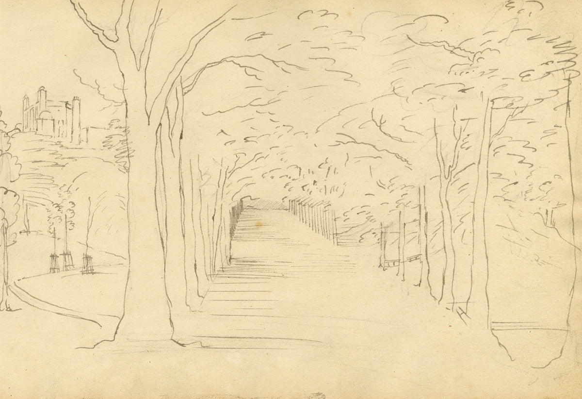 John Maule, Avenue in Greenwich Park with Royal Observatory, London – 1792 ink drawing