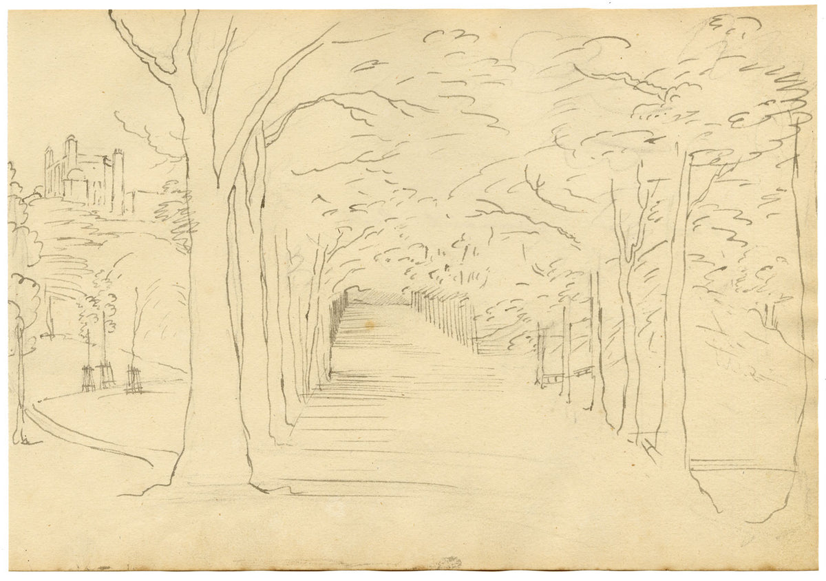 John Maule, Avenue in Greenwich Park with Royal Observatory, London – 1792 ink drawing