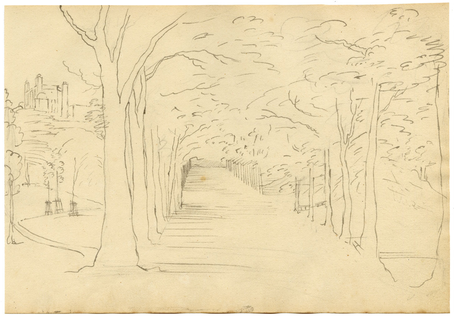 John Maule, Avenue in Greenwich Park with Royal Observatory, London – 1792 ink drawing