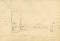 John Maule, Ipswich River Looking towards Mr Cobbold's from Rev Mr Cooke's Wharf – 1793 ink drawing