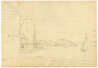 John Maule, Ipswich River Looking towards Mr Cobbold's from Rev Mr Cooke's Wharf – 1793 ink drawing