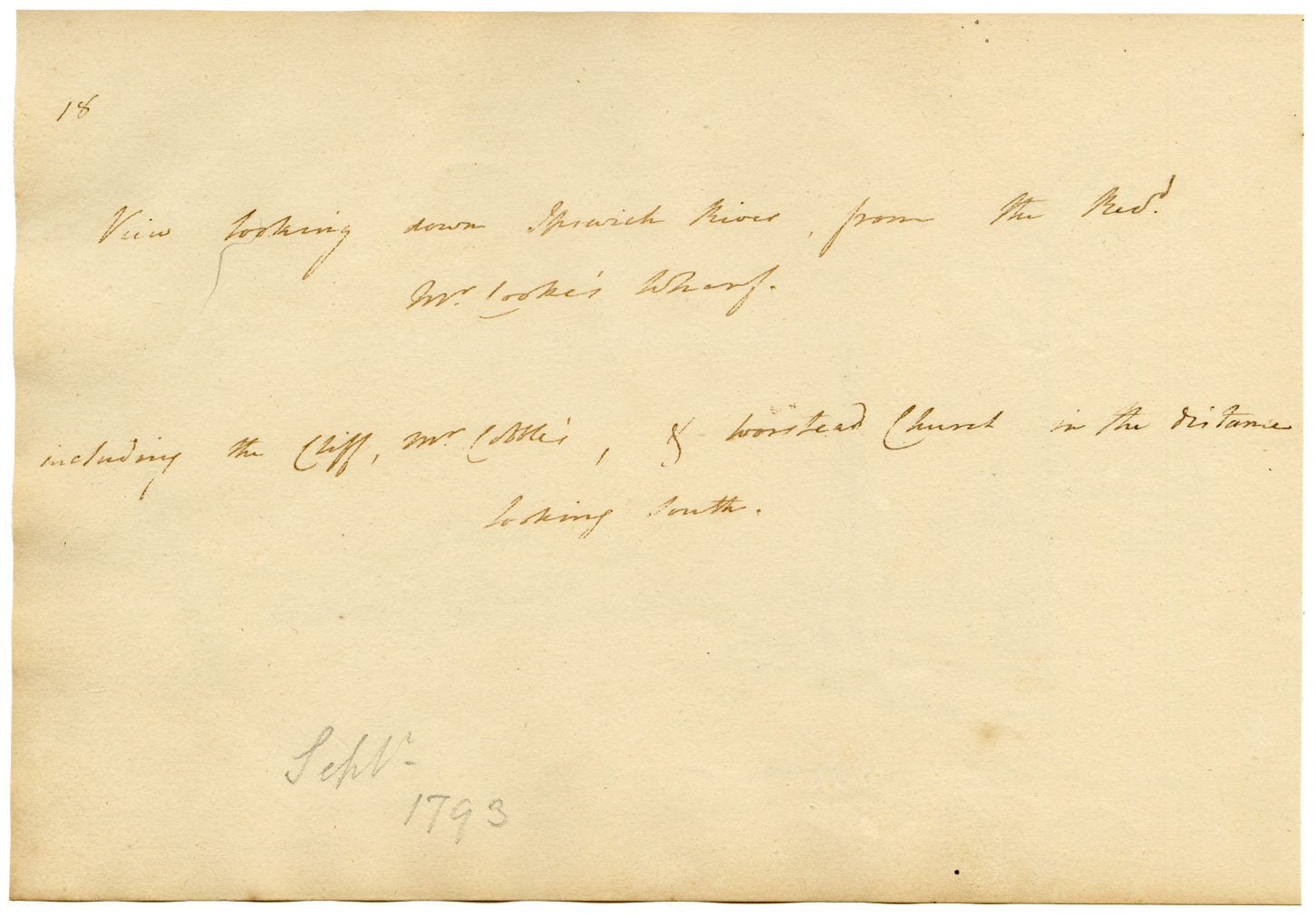 John Maule, Ipswich River Looking towards Mr Cobbold's from Rev Mr Cooke's Wharf – 1793 ink drawing