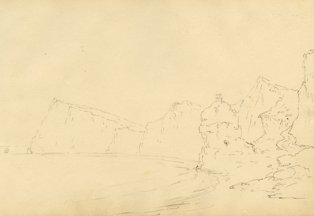 John Maule, Shakespeare Cliff from the Beach, Dover, Kent – 1792 ink drawing